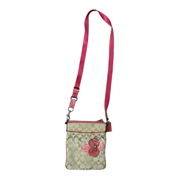 Vintage Coach Pink and Beige CC Signature Floral Crossbody Purse - Picture 3 of 5